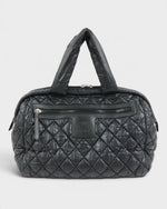 2000/2002 Chanel Coco Concoon Nylon Leather Boston Handbag Black