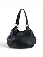 2010s Prada Milano Vitello Daino Navy Hobo Handbag