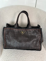 Prada Metallic Bronze Madras Straw Leather Handbag