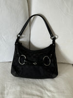 Vintage 90s Gucci Black Monogram Horsebit 1955 Shoulder Bag