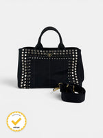 2000s Prada Black Canapa Studded 2-Way Handbag