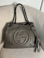 Gucci 2012 Gunmetal Metallic Soho Chain Tassle Shoulder Bag