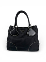 2010s Prada Nylon Black Contrast Stitch Tote Bag