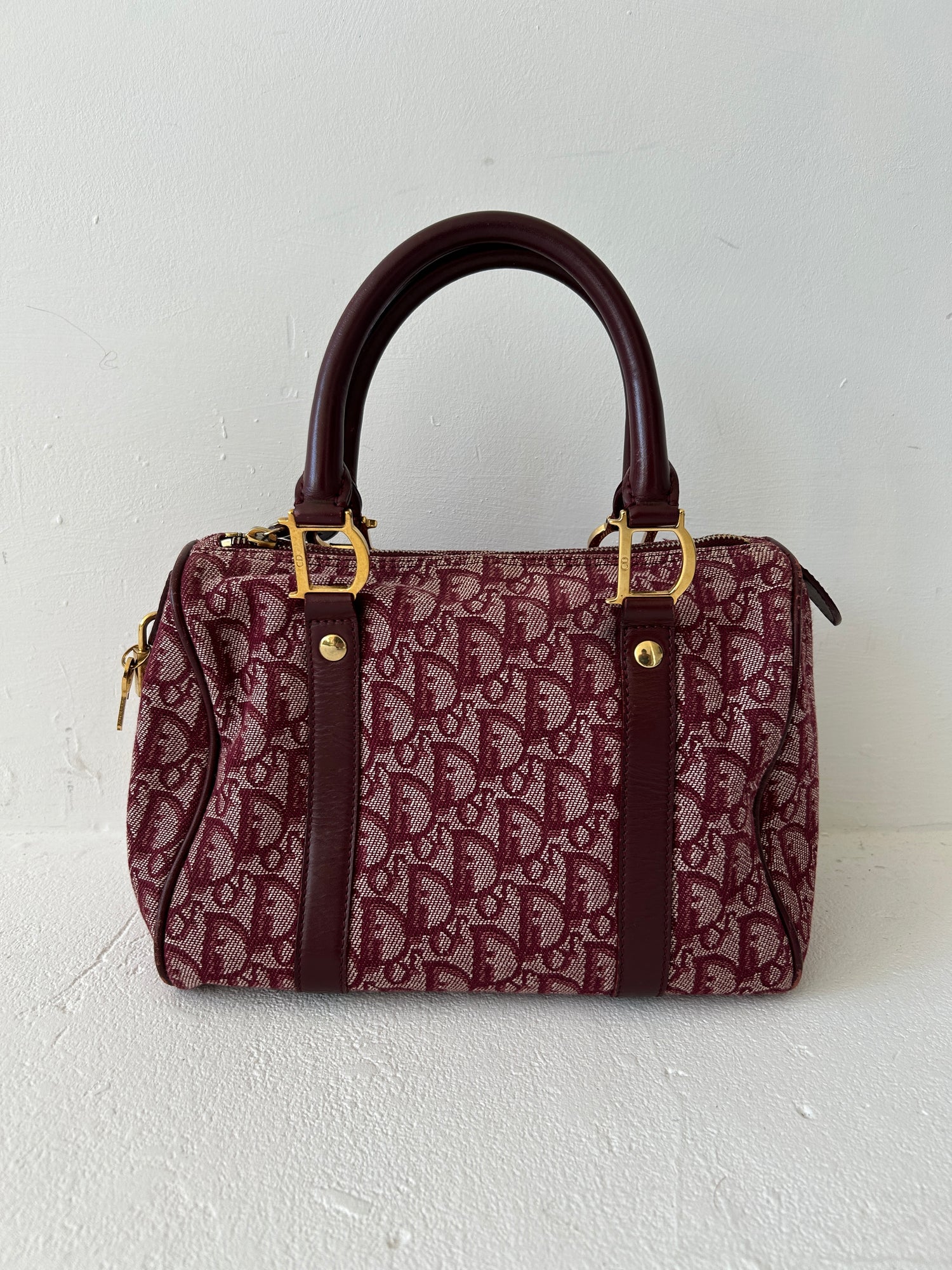 Vintage Christian Dior Bordeaux Red Monogram Boston Handbag (2003)