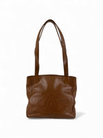 Vintage 1997-1999 Chanel CC Grained Leather Brown Mini Tote Bag