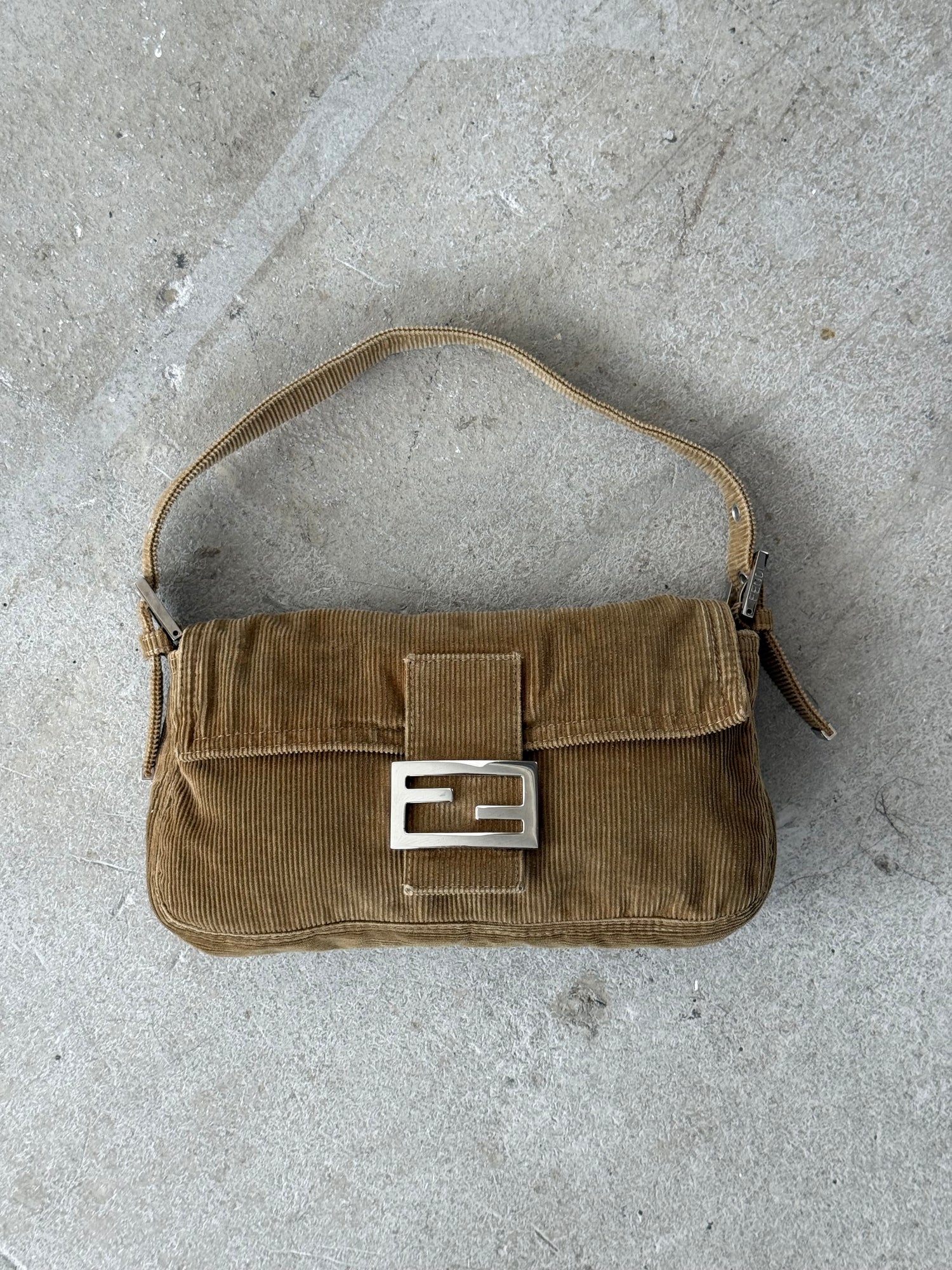 Vintage Fendi Corduroy Baguette Shoulder Bag 90s