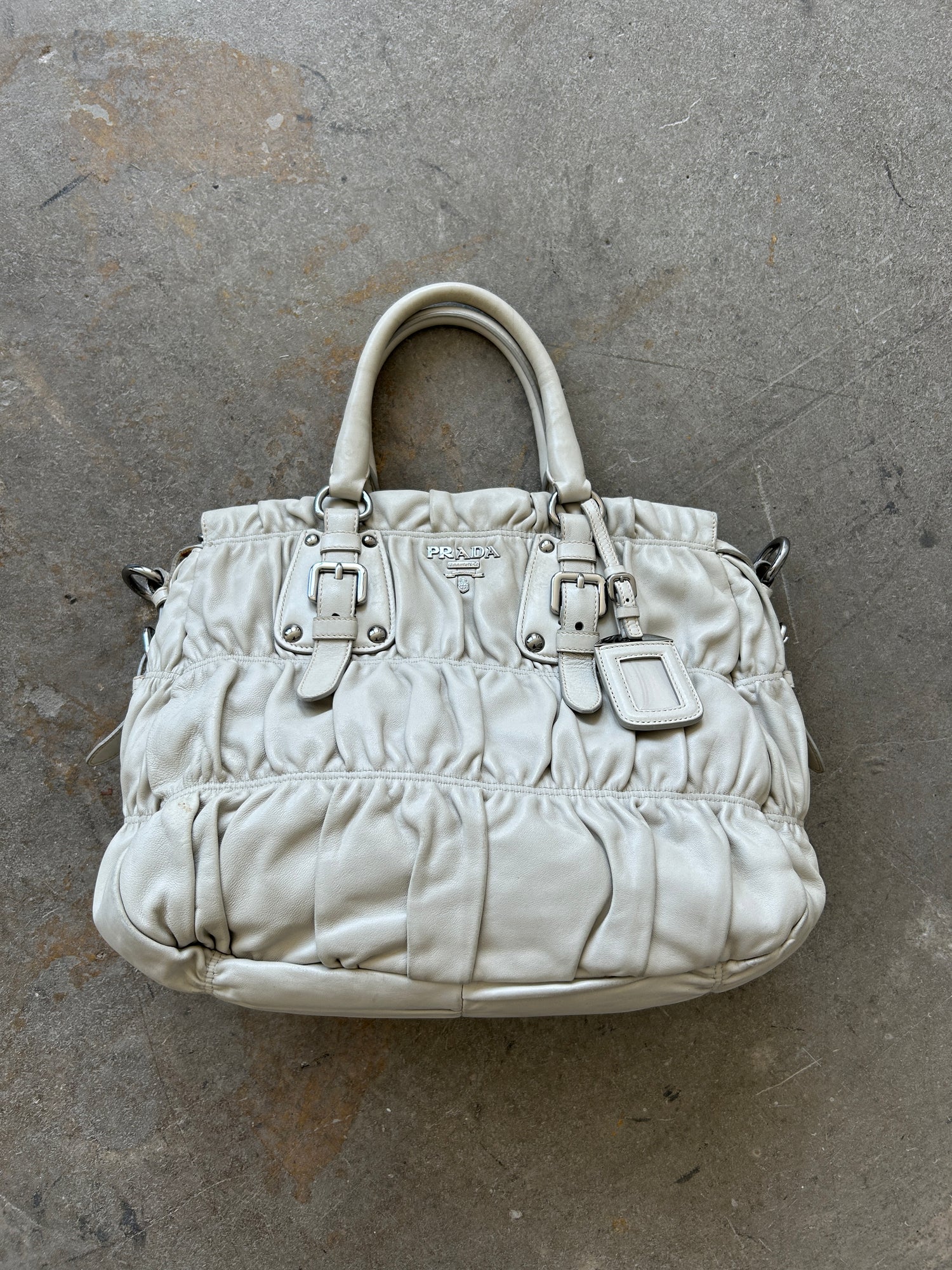 Vintage Prada Cream Leather Tessuto Gaufre Satchel Bag (with extension strap)