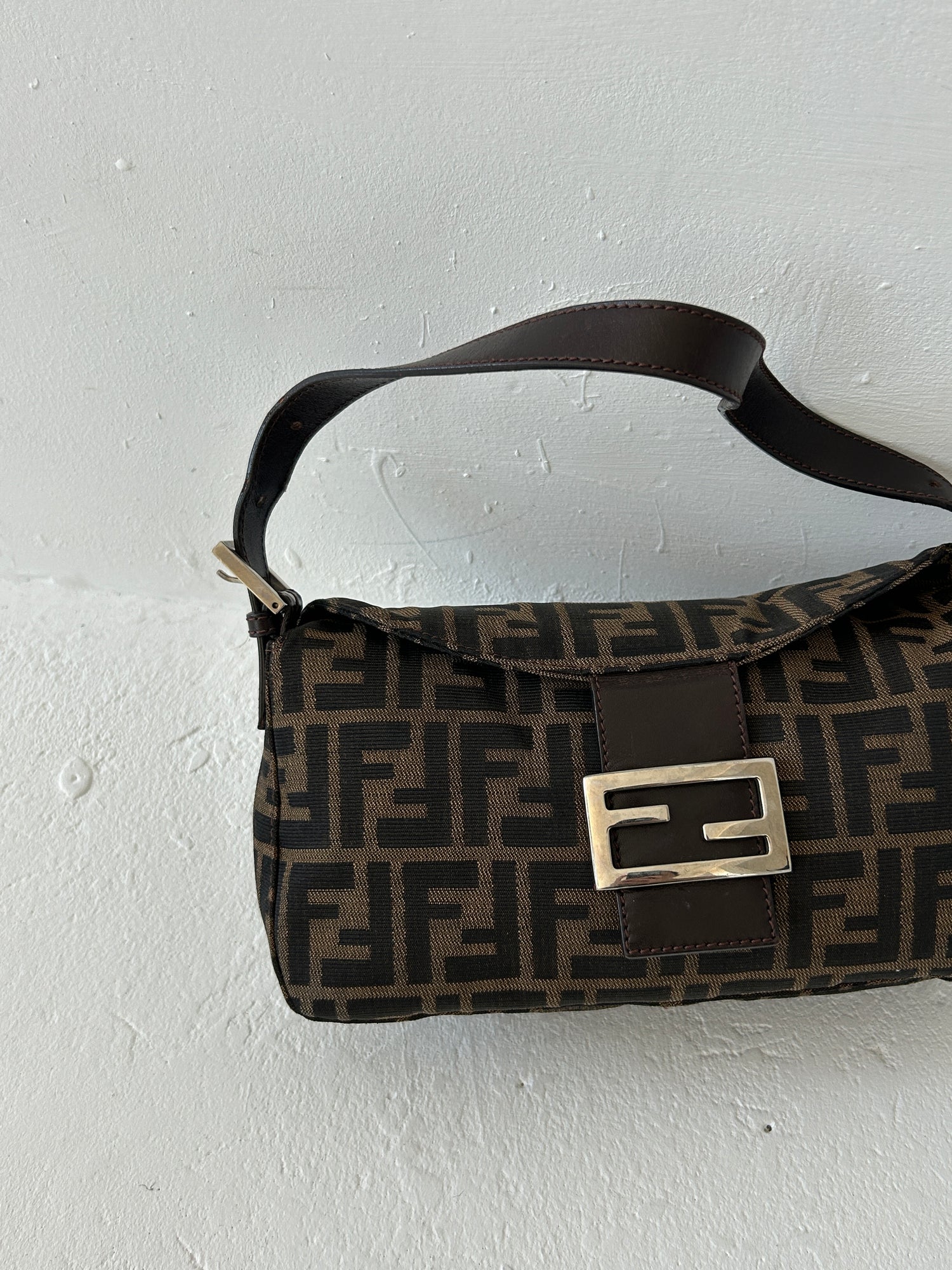 Vintage Fendi Zucca Baguette Shoulder Bag 90s