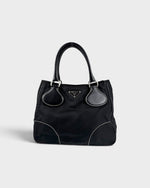 2010s Prada Nylon Black Contrast Stitch Tote Bag