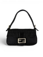 Vintage 90s Fendi Zucca Black Baguette Shoulder Bag