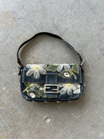 Vintage Fendi Denim Flower Baguette Shoulder Bag RARE