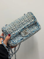 Chanel Tweed 20 Classic Flap Blue Chain Shoulder Bag