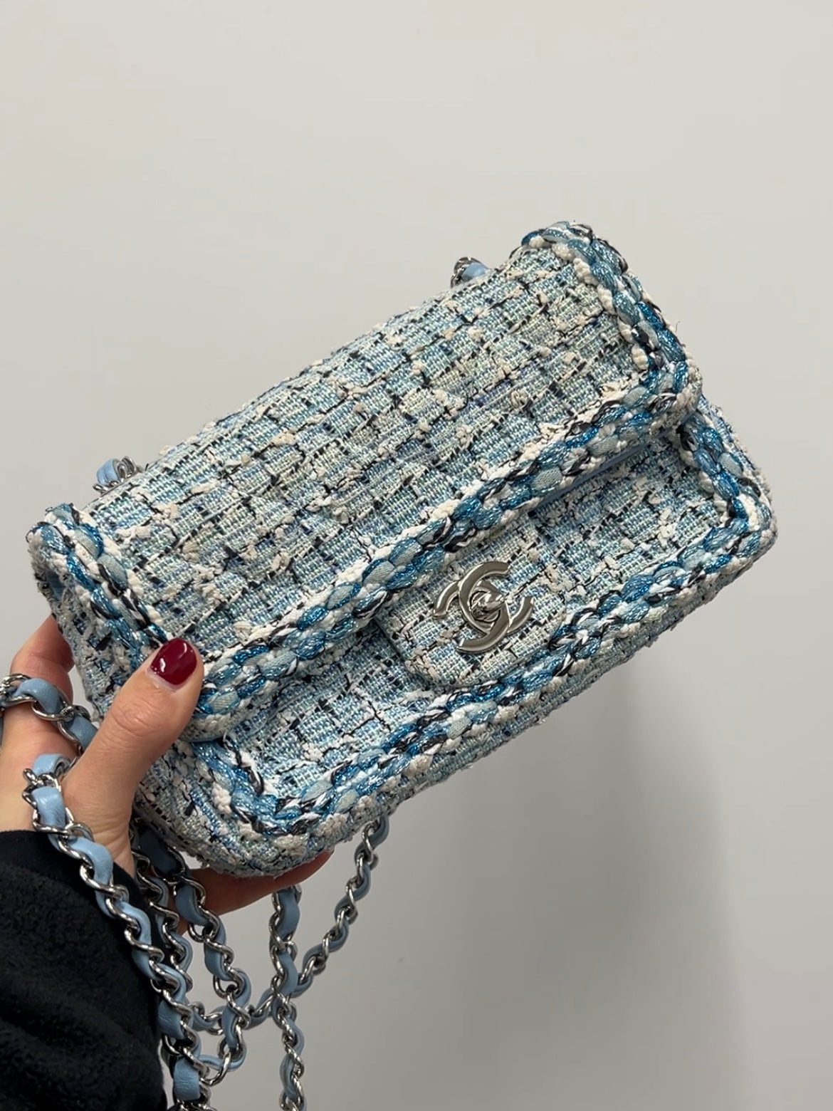 Chanel Tweed 20 Classic Flap Blue Chain Shoulder Bag