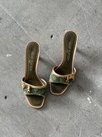 Vintage Louis Vuitton Khaki Denim Mules Heels 2000s