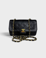 1980s Vintage Chanel Black Lambskin Diana Square Single Flap Bag 24K GHW