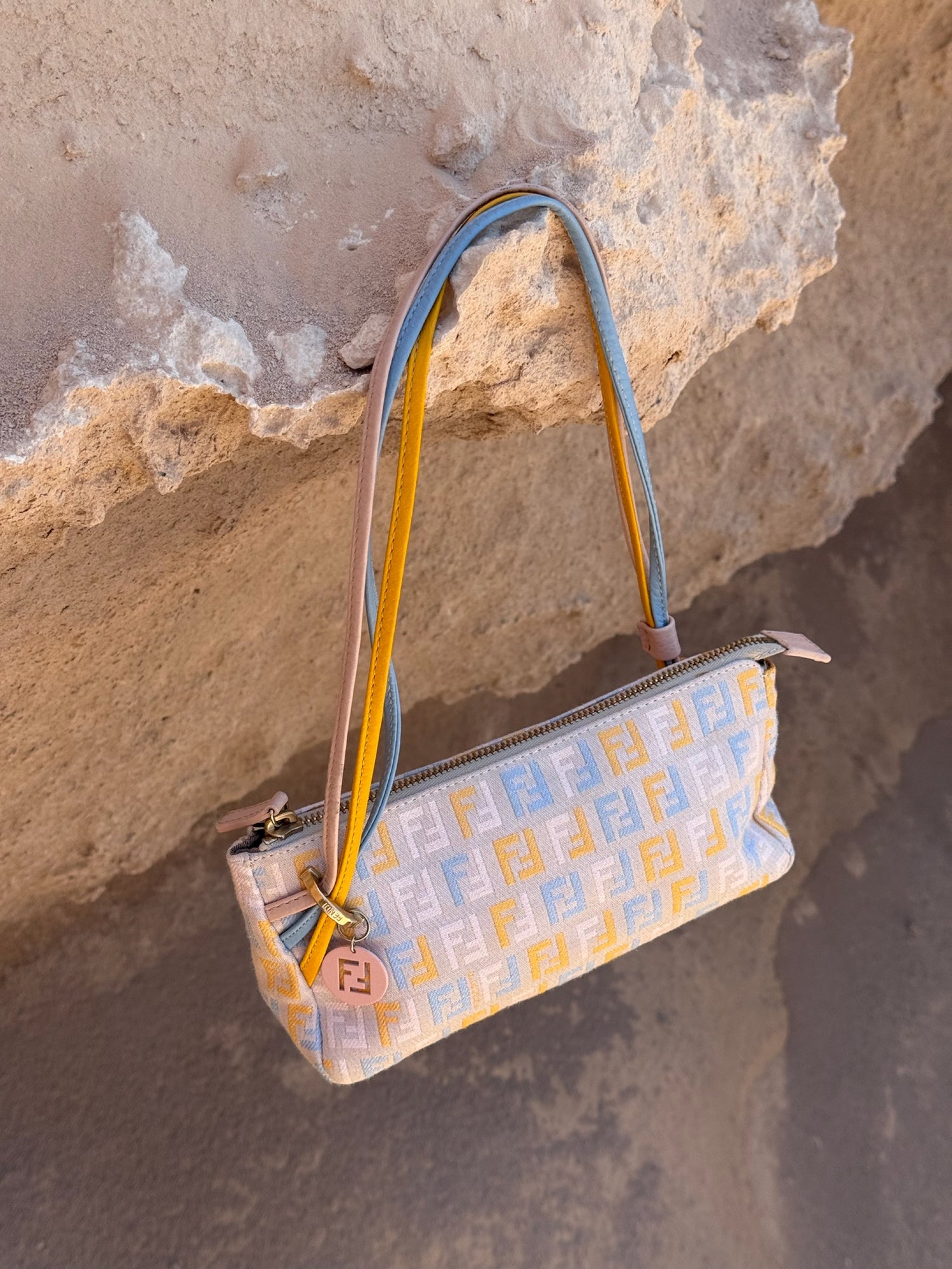 Vintage Fendi Zucca Twist Handle Mini Shoulder Bag