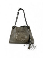 Gucci 2012 Gunmetal Metallic Soho Chain Tassel Shoulder Bag