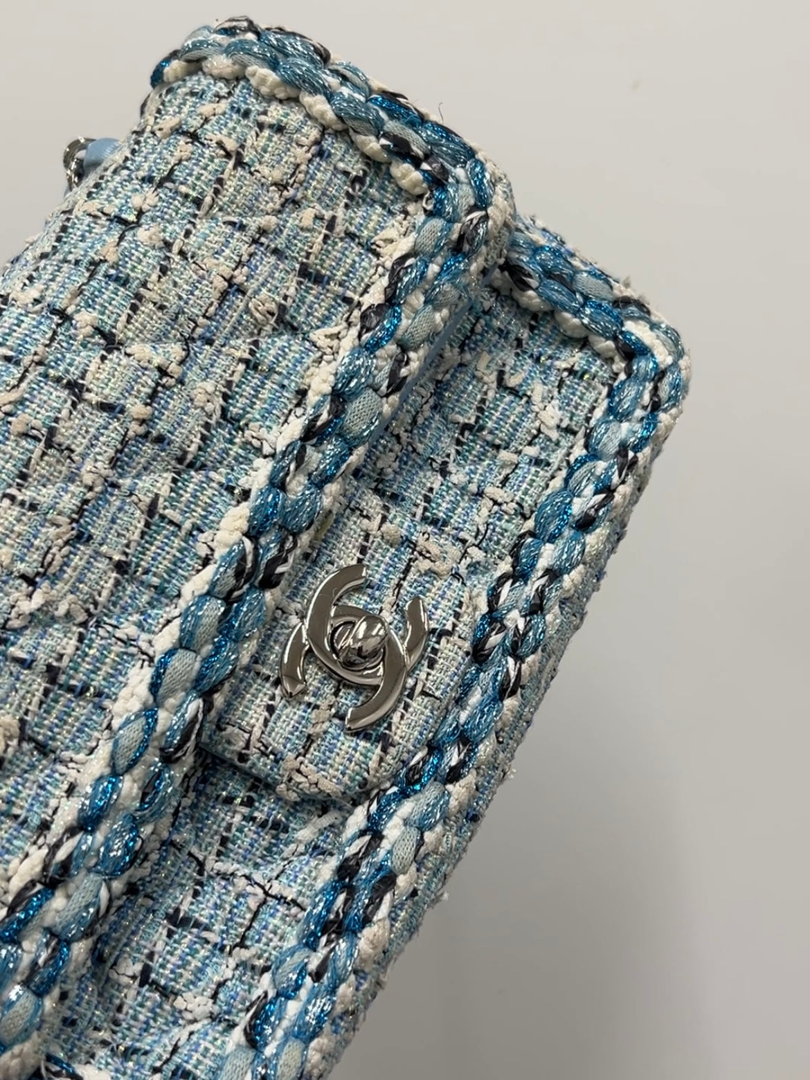 Chanel Tweed 20 Classic Flap Blue Chain Shoulder Bag