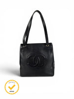 Vintage 1994 Chanel CC Black Caviar Leather Tote Bag