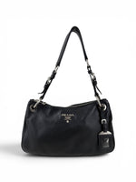 2014 Prada Vitello Daino Black Hobo Handbag
