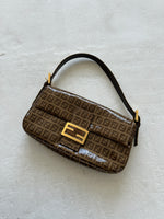 Vintage Fendi Zucca PVC Glitter Enamel Resin Baguette Shoulder Bag