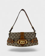 90s Gucci GG Monogram Horsebit Shoulder Bag