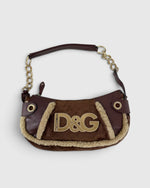 2000s Rare D&G Dolce & Gabbana Shearling Suede Shoulder Bag