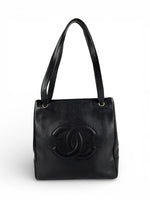 Vintage 1994 Chanel CC Black Caviar Leather Tote Bag