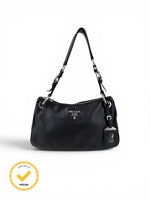 2014 Prada Vitello Daino Black Hobo Handbag