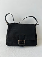 Vintage Fendi Zucca Black Mamma Baguette Shoulder Bag