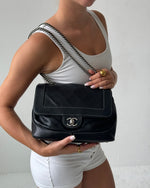 2000s Chanel Caviar Leather Black Matelasse Chain Shoulder Bag SHW