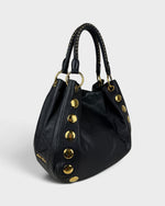 2010s Miu Miu Black Leather Studded Bucket Bag