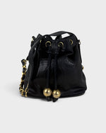 90s Chanel Lambskin CC Stitched Drawstring Bucket Bag Black