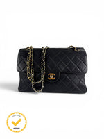 Vintage 90s Chanel Double Sided Black Caviar 24K GHW 30cm Classic Flap Bag