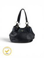 2010s Prada Milano Vitello Daino Navy Hobo Handbag