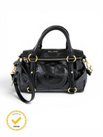 2012 Miu Miu Vitello Shine Leather 2way Bow Black Handbag