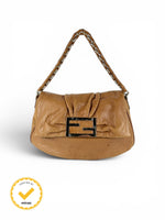 2000s Fendi Burnt Brown Mia Chain Shoulder Bag