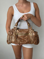 2000s Miu Miu Perforated Woven Gold Handbag