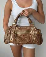 2000s Miu Miu Perforated Woven Gold Handbag