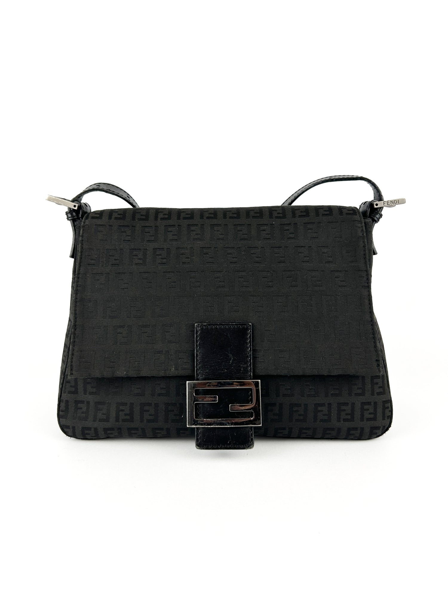 Vintage Fendi Zucca Black Mamma Baguette Shoulder Bag