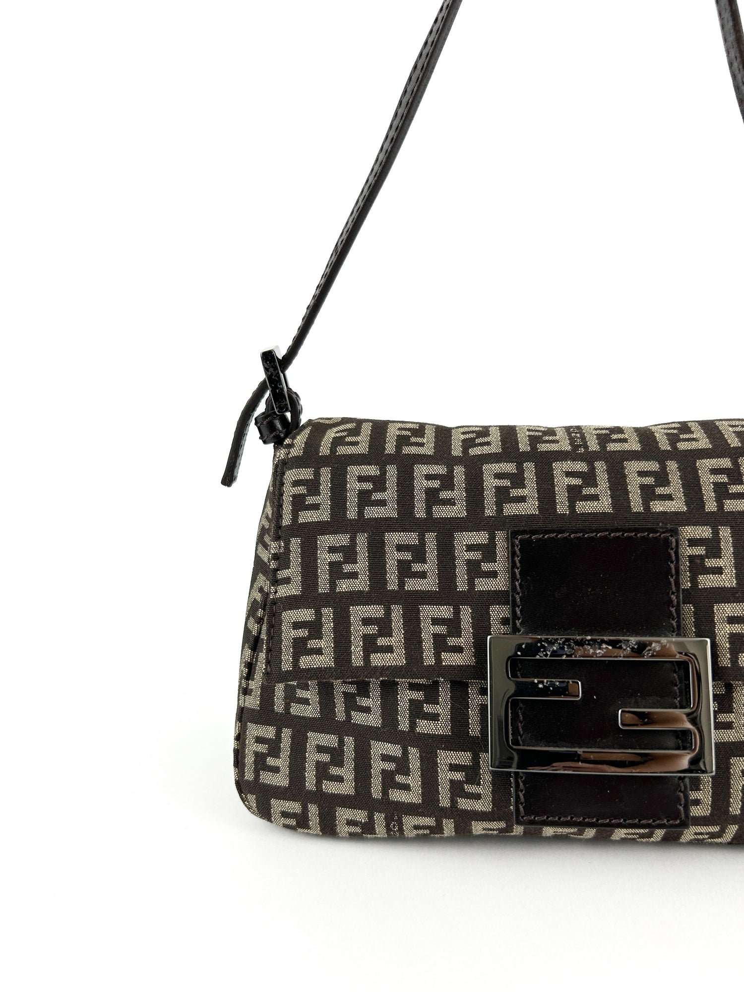 Vintage Fendi Zucca Mini Baguette Shoulder Bag 90s