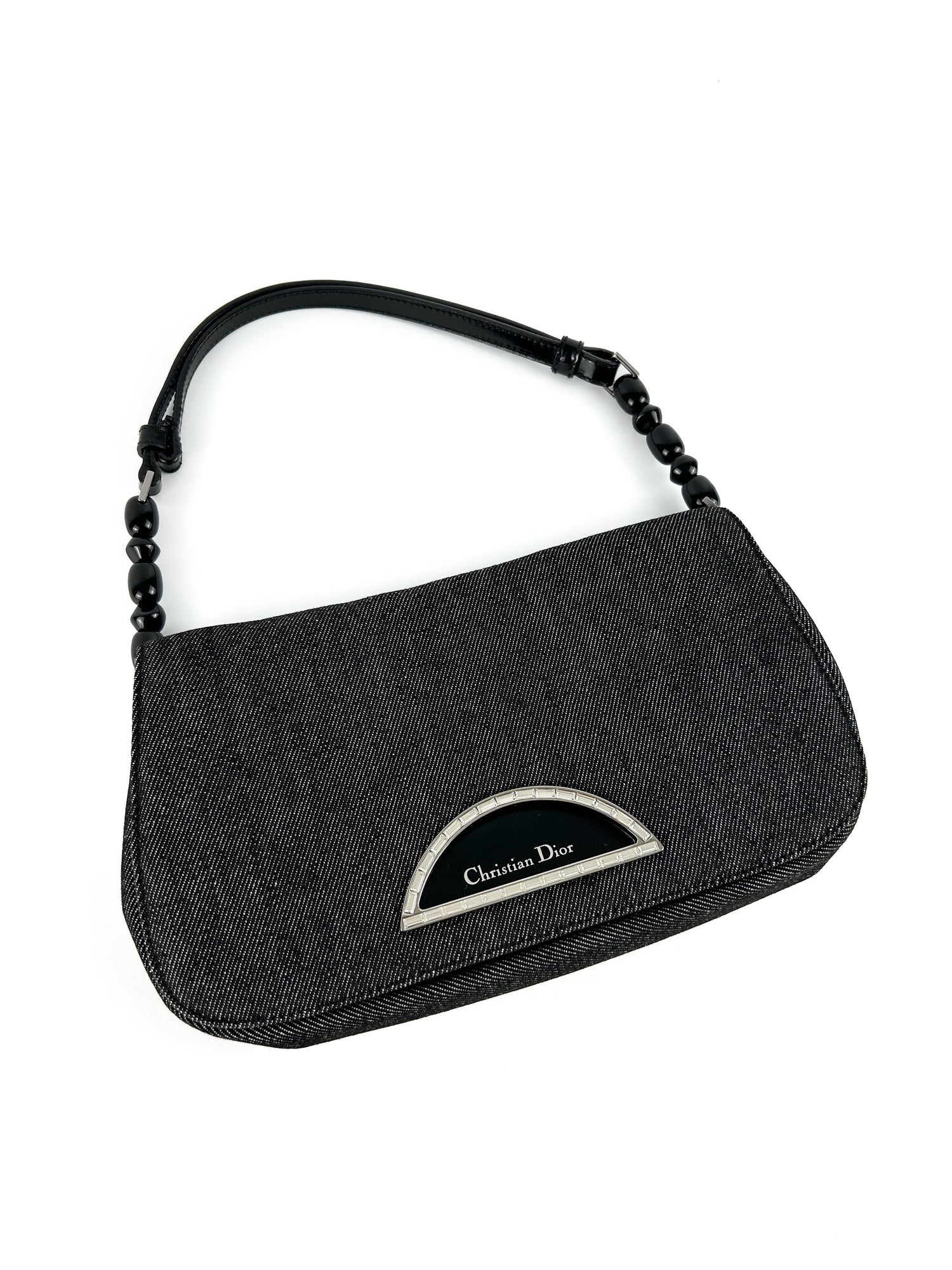 Vintage Christian Dior Black Denim Diamanté Shoulder Bag (2000)