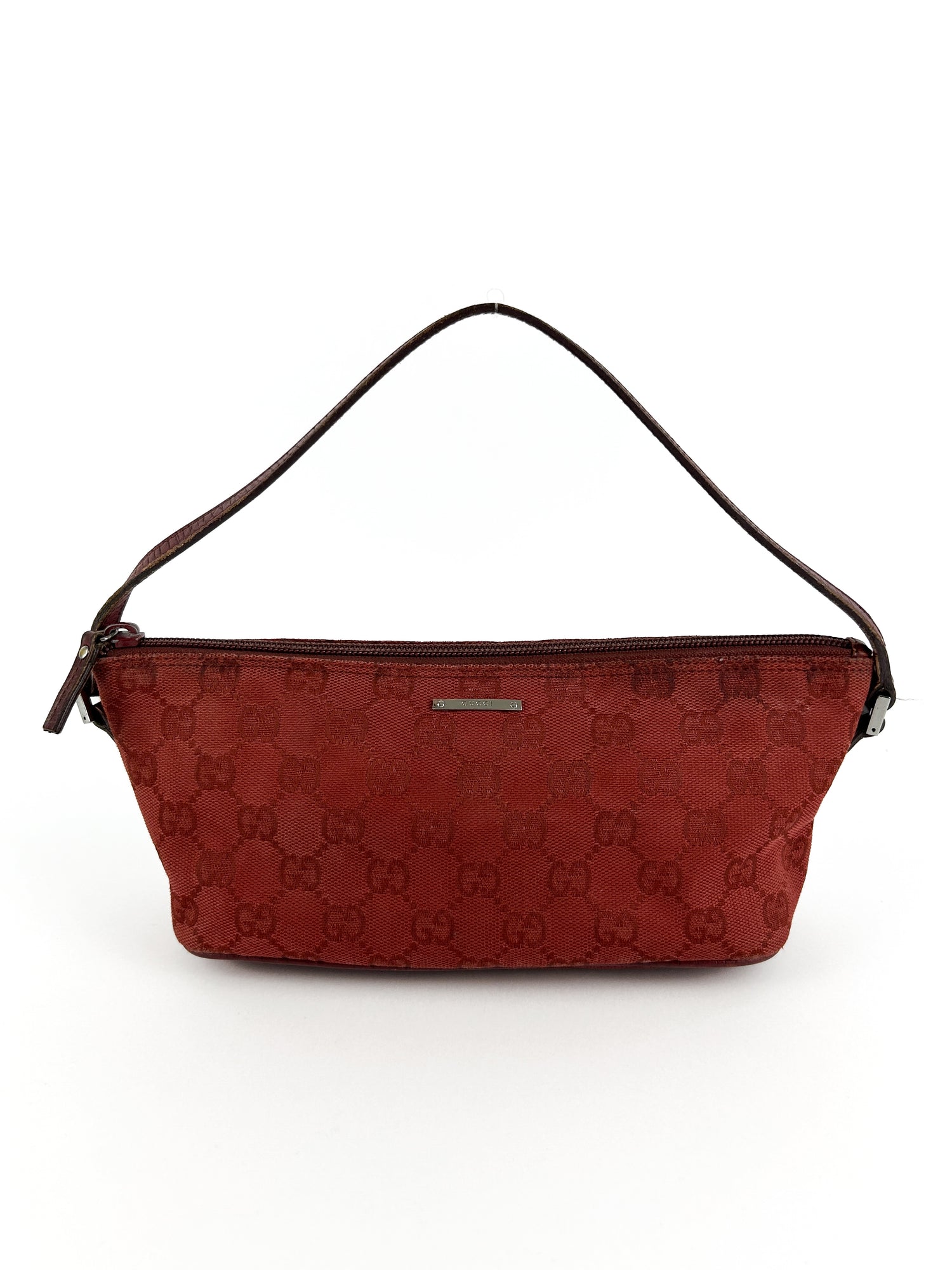 Vintage Gucci Monogram Red Pochette Boat Bag (2000s)