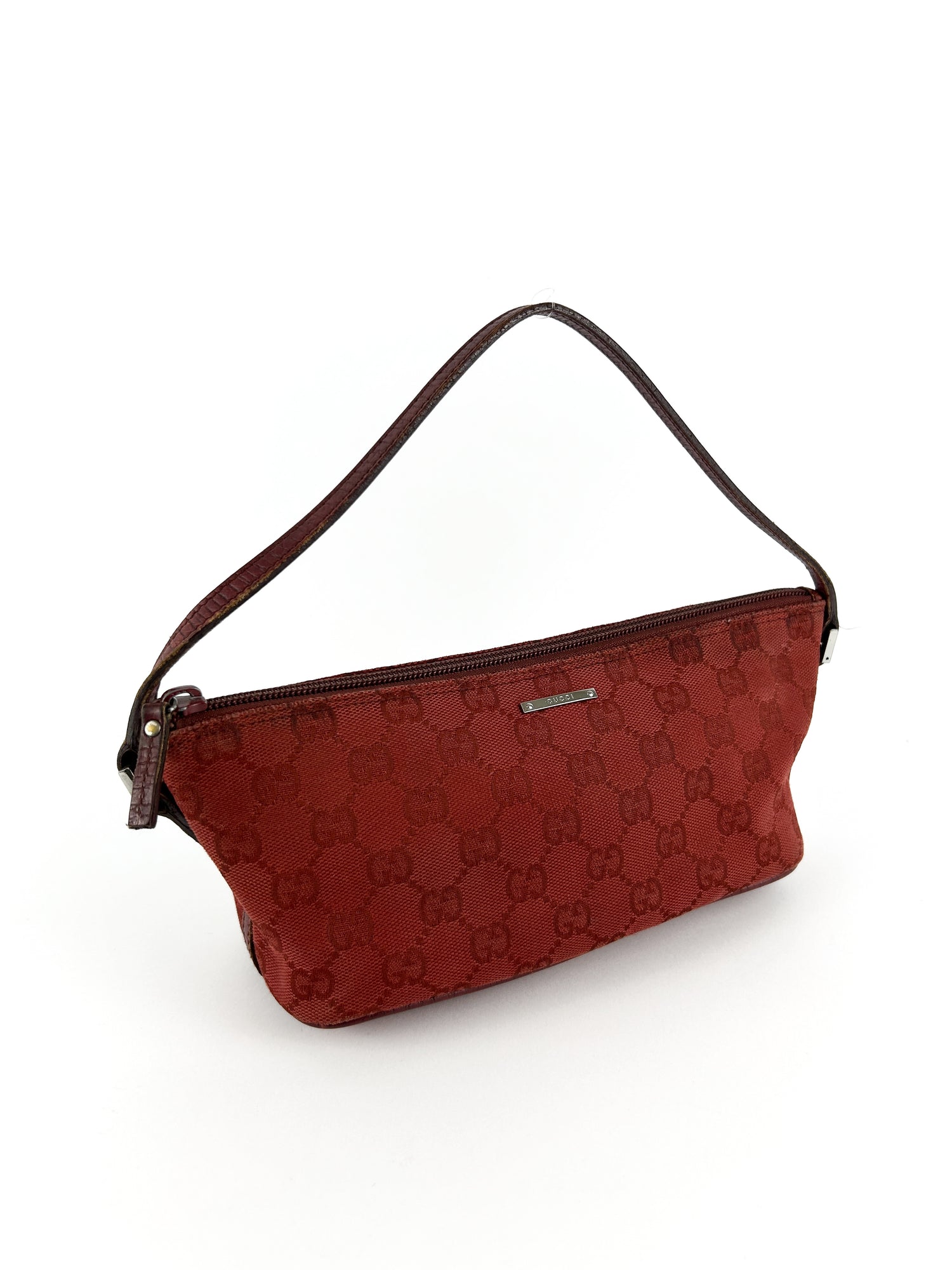 Vintage Gucci Monogram Red Pochette Boat Bag (2000s)