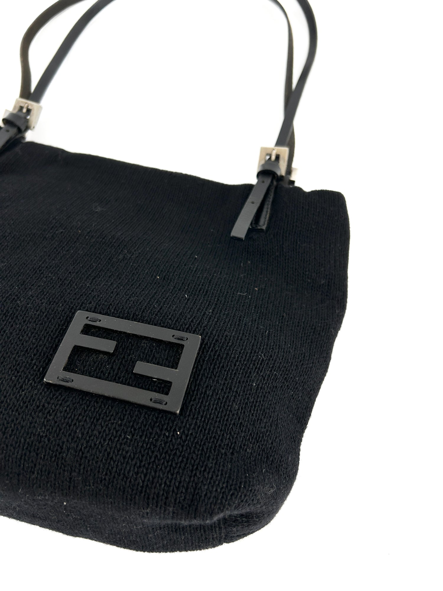 Vintage Fendi FF Black Knit Tote Bag