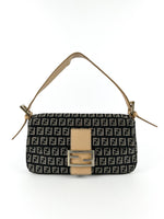 Vintage Fendi Zucca Baguette Shoulder Bag 90s (Black/Cream)