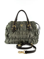 Prada Khaki Tessuto Gaufre Nylon Satchel Bag (with extension strap)