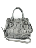 Vintage Prada Light Grey Leather Tessuto Gaufre Satchel Bag (with extension strap)