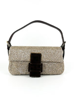 Vintage Fendi Champagne Beaded Sequin Baguette Shoulder Bag 90s
