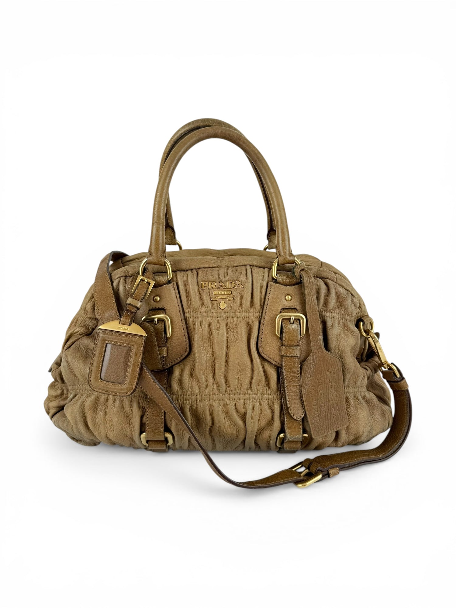 2008 Prada Tessuto Gaufre Antik Deer Leather 2Way Handbag
